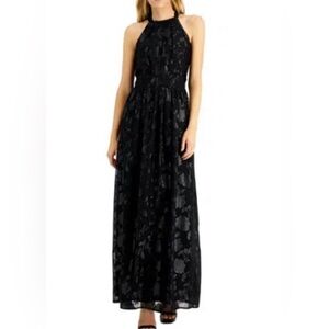 NWT INC Women's Halter Maxi Black Shine Evening Dress. Size 12